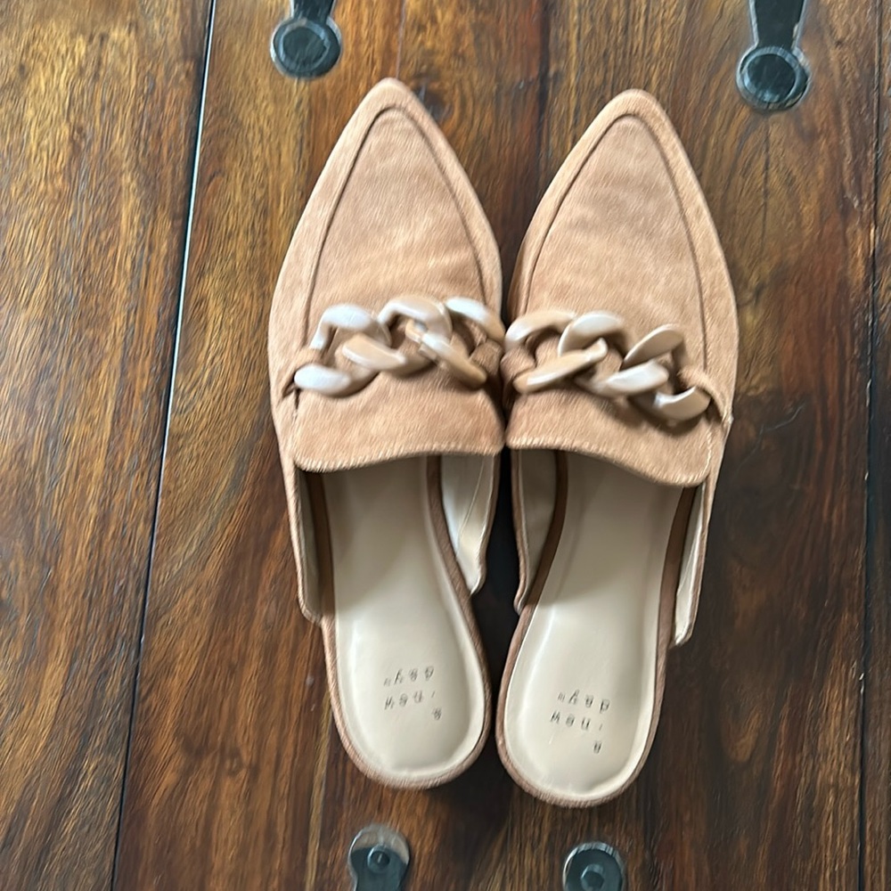 Cognac suede flat mule brand new never worn.
